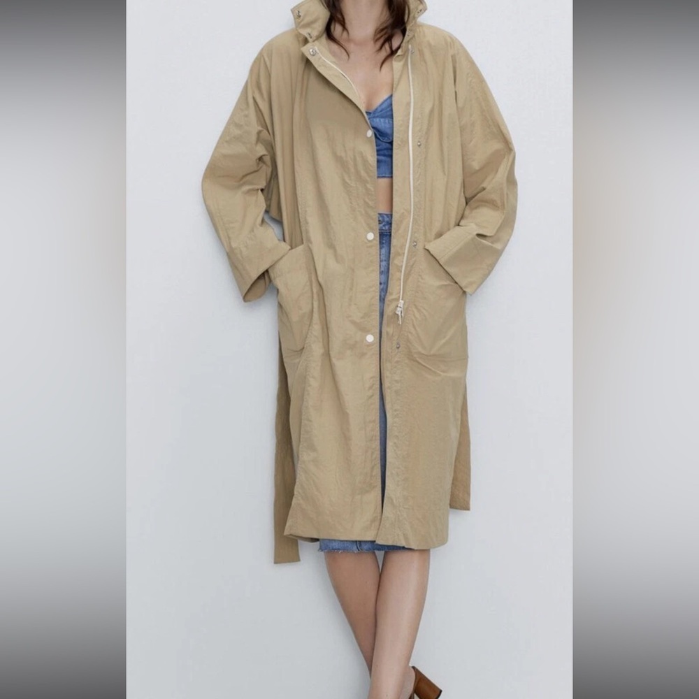 ZARA Beige Belted Trench Coat XS NWT